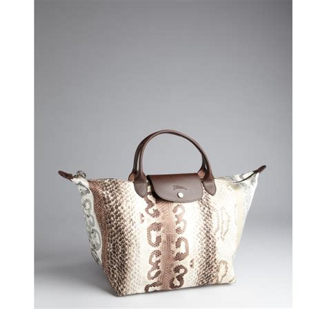 Lyst Longchamp Snake Print Le Pliage Tote In Natural