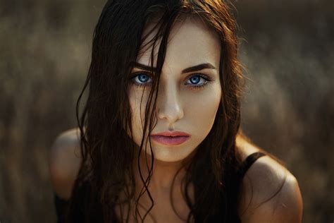 Women Face Blue Eyes Bare Shoulders Hair In Face Ann Nevreva Model Nadya Ryzhevolosaya