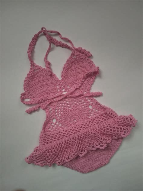 100 Cotton Artisan Knit Pink Swimsuit For Girls Age 3 6 Etsy