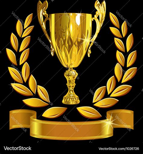Winning Gold Cup Laurel Wreath And Ribbon Vector Image