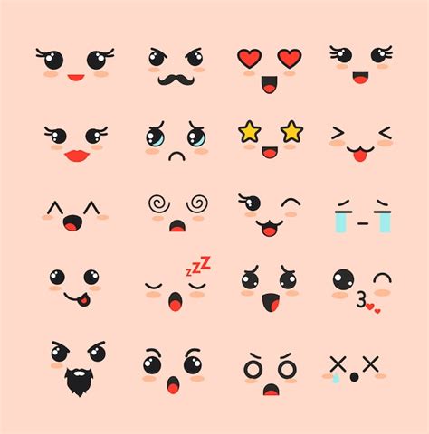 Conjunto De Ilustración De Caras Lindas Diferentes Emoticones De