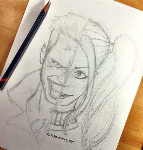 Harley Quinn And Joker Pencil Drawing