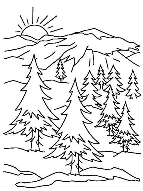 Mountain Scene Printable Coloring Page | Summer coloring pages