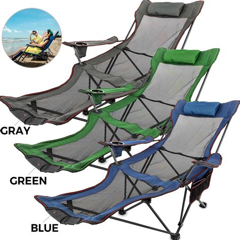 Greenbluegray Reclining Folding Camp Chair W Footrest Lounge Chaise