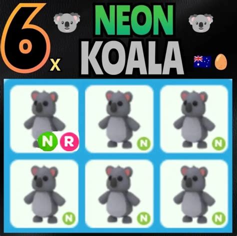 🐨 6 X Neon Koala 🐨 Adopt Me Roblox 1 With Ride Mr Ultra Rare Pets