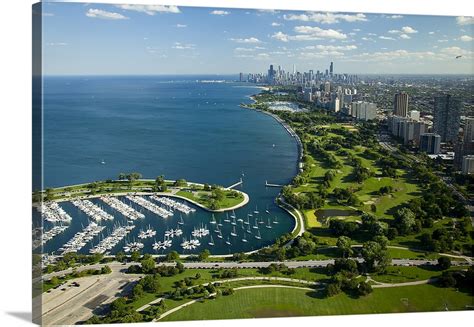 Aerial View Of A City Lake Shore Drive Lake Michigan Chicago Cook