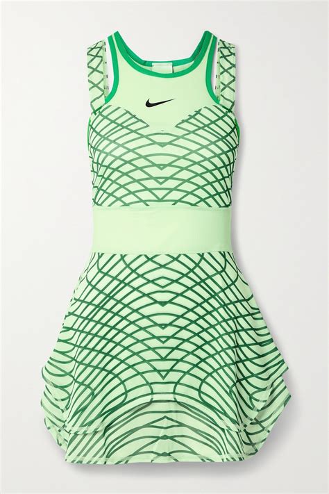 Nike Court Slam Printed Dri Fit Mesh Tennis Dress Green Editorialist