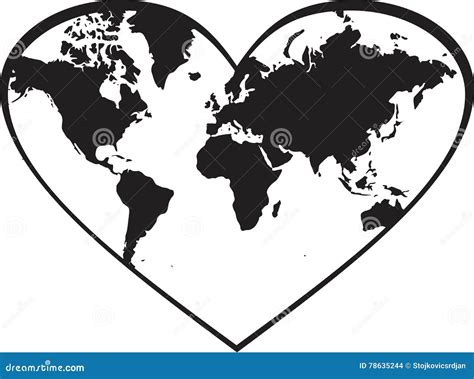 World Map In Heart Stock Vector Illustration Of World 78635244
