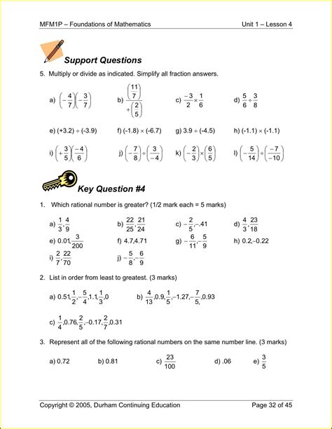 Comparing And Ordering Real Numbers Worksheet 8th Grade Answer Key
