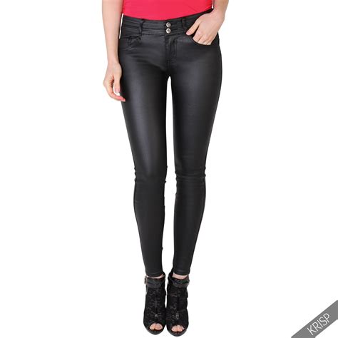 Womens Wet Look Pu Leather Stretch Skinny Sexy Jeans Trousers Pants Jeggings Ebay