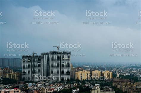 Noida Skyscraper Under Construction With Smaller Buildings Aroun Stock