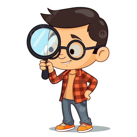 On Clipart Cartoon Boy Looking Through Magnifying Glass Vector On