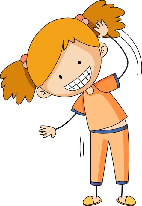 Cute Girl Cartoon Character In Hand Drawn Doodle Style Isolated 2145644