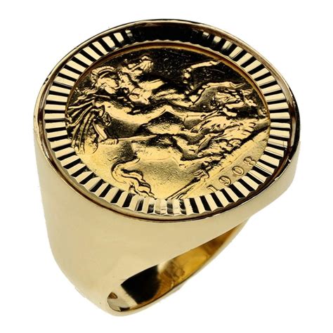 1908 Yellow Gold Half Sovereign Coin Mounted Ring Miltons Diamonds