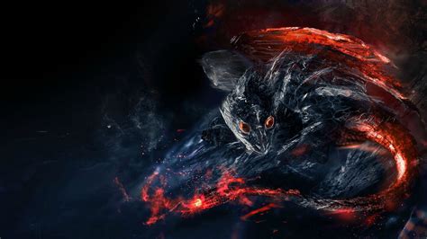 Black And Red Dragon Digital Wallpaper Fantasy Art Creature Artwork