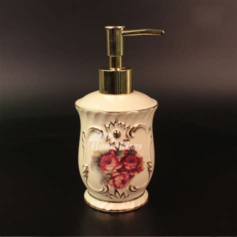5 Piece Ceramic Bathroom Accessories Sets Carved Rose