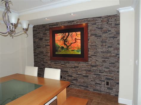 Faux Stone Accent Walls Contemporary Dining Room New