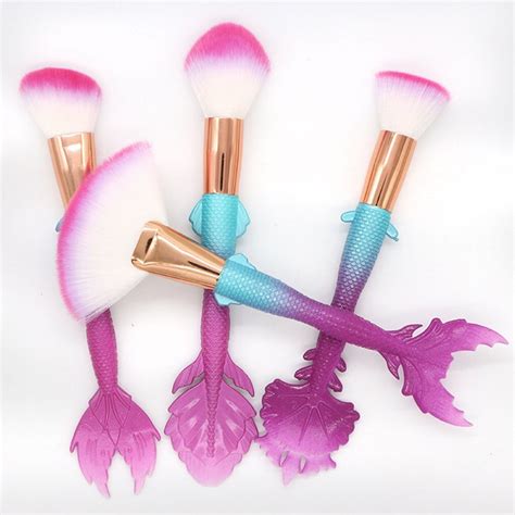 4pcs Mermaid Makeup Brushes Set Soft Silicone Handle Cosmetic