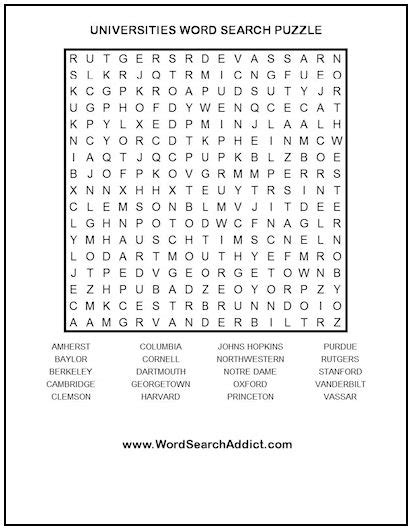 Universities Printable Word Search Puzzle Word Search Addict