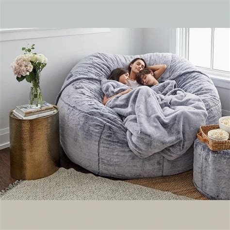 8ft Giant Fur Bean Bag Cover Soft Fluffy Fur Portable Living Room Sofa