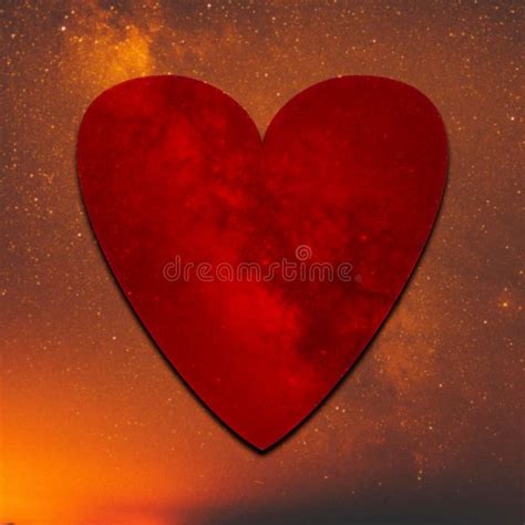 Red Heart On The Background Of The Night Sky Stock Image Image Of
