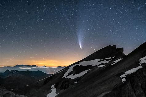 Neowise Comet Graphed In The Swiss Mountains Sunset Sky Alps