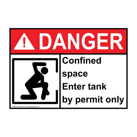 ANSI DANGER Confined Space Enter Tank By Permit Only Sign ADE 1830