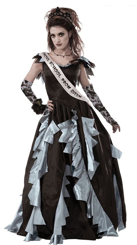 Zombie Prom Queen Ghost Black Dress Adult Womens Horror Halloween Costume Ebay