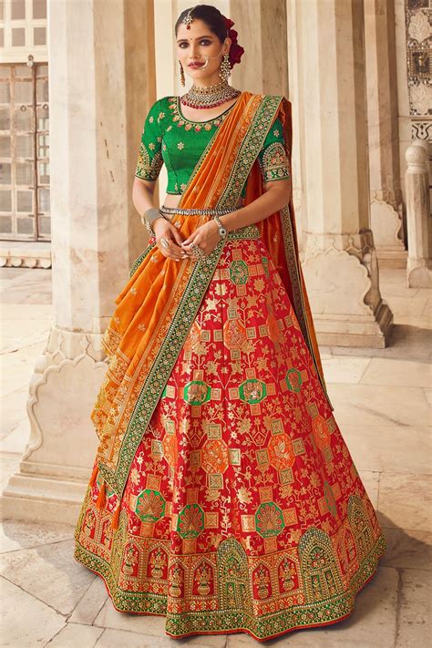Buy Red Embroidered Banarasi Silk Lehenga Online Like A Diva
