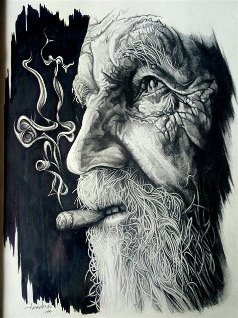 Old Man Portrait Male Portrait Portrait Drawing Old Man Face Cigar