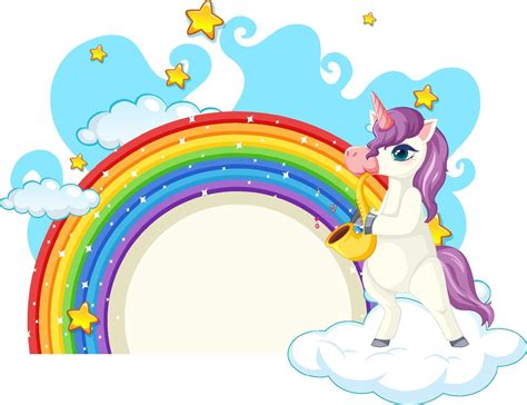 Unicorn Cartoon Character With Rainbow Isolated On White Background
