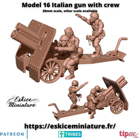 Model 16 Italian Gun With Crew 28mm Wargaming3d