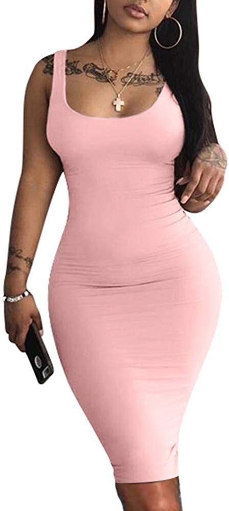 Lagshian Womens Sexy Bodycon Tank Dress Sleeveless Basic Midi Club Dresses Midi Club Dress
