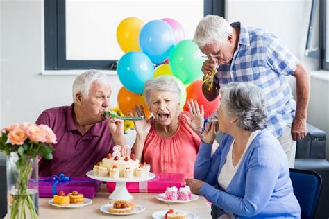 Seniors Celebrating A Birthday Stock Image Image Of Cake Elderly