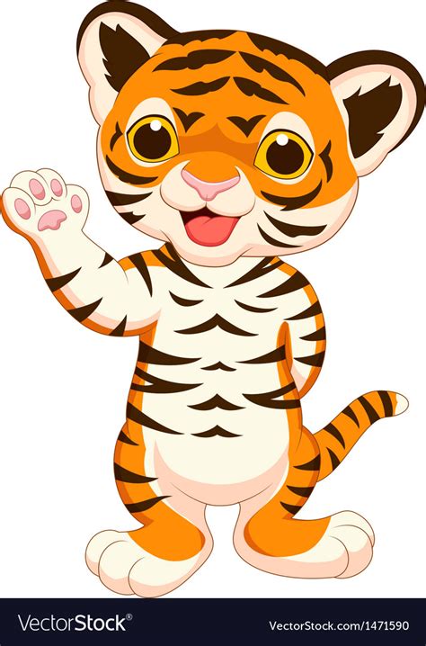Cute Baby Tiger Cartoon Waving Vector By Tigatelu Image 1471590