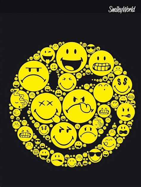 Yellow Smiley Faces Are Arranged In The Shape Of A Circle On A Black
