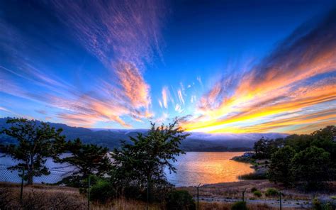 Sunset Sky Over Lake Hd Wallpaper Background Image 1920x1200 Id