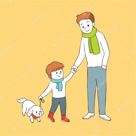 Dibujo De Papa E Hijo Dibujos Animados Padre E Hija Vector Material