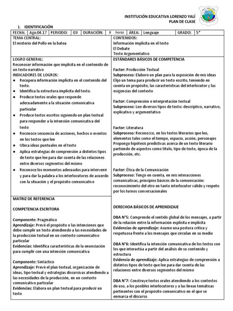 El Misterio Del Pollo En La Batea 5° Pdf Lectura Proceso