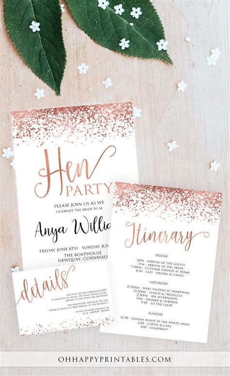 Rose Gold Hen Party Invite Template Oh Happy Printables Gold