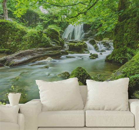 Forest With Waterfall And River 3d Mural Wallpaper Tenstickers