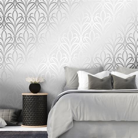Henderson Interiors Camden Damask Wallpaper Soft Grey Silver