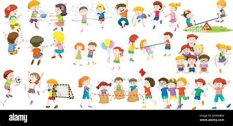 Boys And Girls Doing Different Activities Illustration Stock Vector