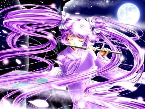 The Purple Flute Player Anime Girl Flute Music Playing Anime