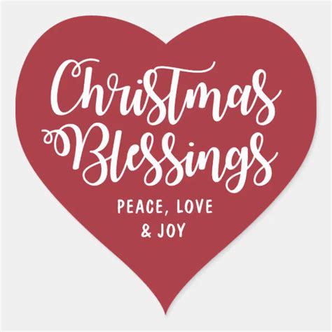 Christmas Blessings Peace Love Joy Heart Sticker Zazzle