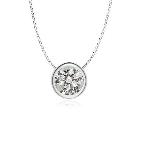 Angara Bezel Set Round Diamond Solitaire Necklace In 14k White Gold