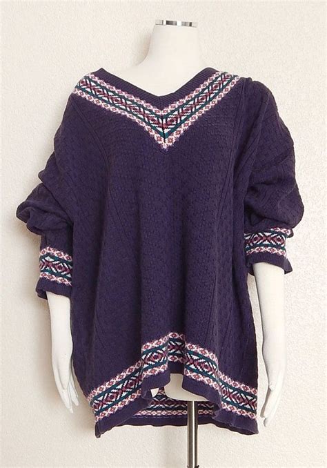 Vintage 80s Womens Oversize Sweater Preppy Purple V Etsy Oversized