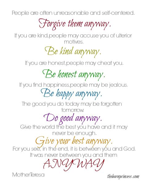 Do It Anyway Mother Teresa Quotes Mother Theresa Quotes Prayer For