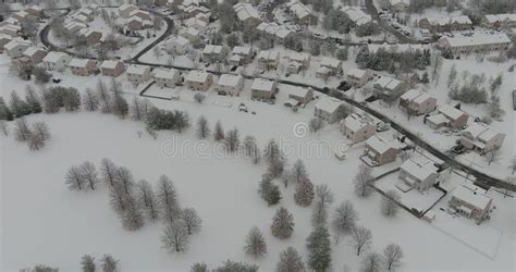 Wonderful Winter Scenery Roof Houses Covered Snow On The Aerial View