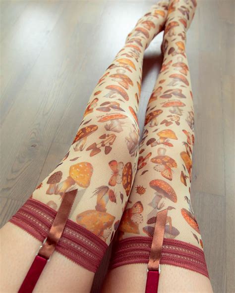 magical mushrooms all over printed stockings ⊹narrow ankles⊹ ripped stockings fashion panty